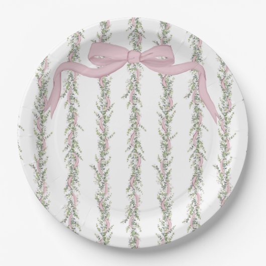 Roze lint groen Elegant Baby shower Papieren Bordje (Voorkant)
