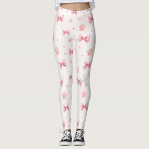 Roze lint, hart & poot print patroon - Zacht roze Leggings