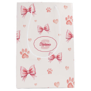 Roze lint, hart & poot print patroon - Zacht roze Medium Cadeauzakje
