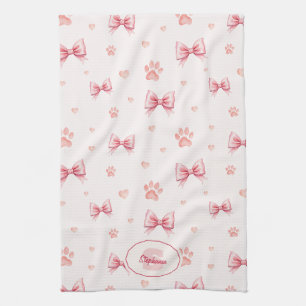 Roze lint, hart & poot print patroon - Zacht roze Theedoek