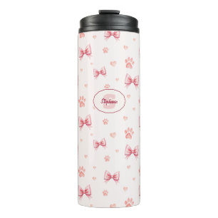 Roze lint, hart & poot print patroon - Zacht roze Thermosbeker