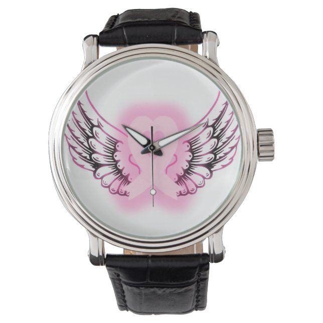 Roze Lint Hart Vleugels Horloge/zwart Horloge (Voorkant)