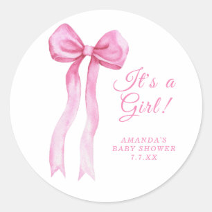 Roze lint Het is een meisje Baby shower Ronde Sticker