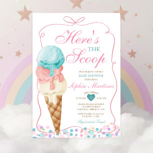 Roze lint Hier is het ijsje baby shower Kaart