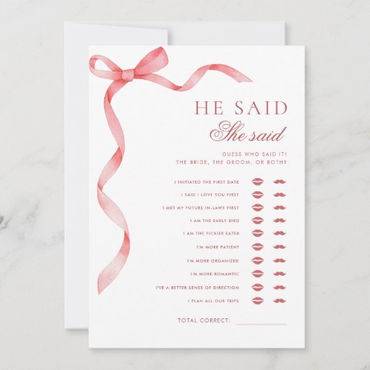 Roze lint Hij zei dat ze zei Vrijgezellenfeest spe Kaart (Voorkant)