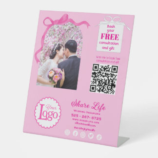 Roze Lint Huwelijksbedrijfsbevordering Reclamebord Met Voetstuk