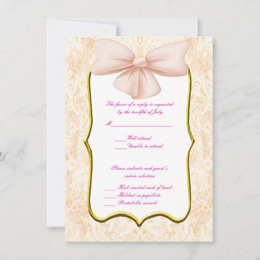 Roze lint huwelijksreactiekaarten kaart (Voorkant)