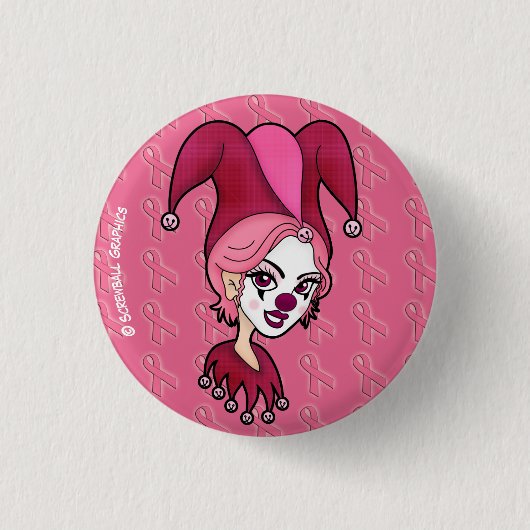 Roze Lint Jester Knop (Klein) Ronde Button 3,2 Cm (Voorkant)