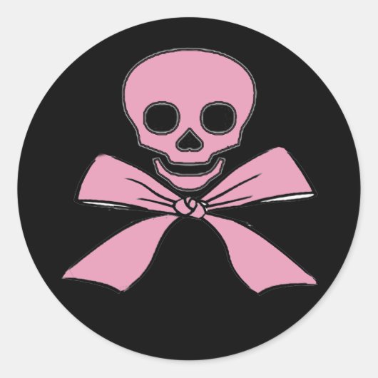 Roze Lint Jolly Roger Meisje Pirate Stickers (Voorkant)