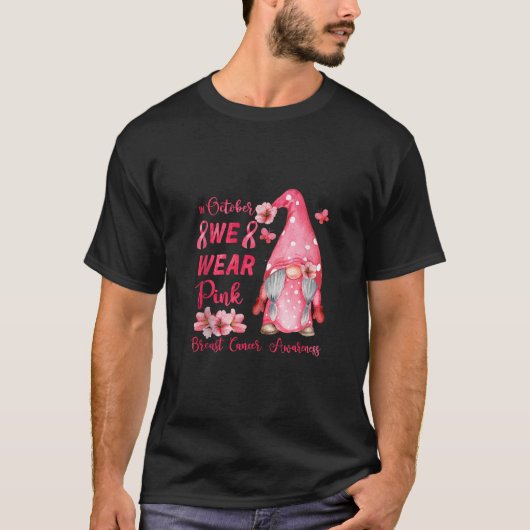 Roze Lint Kabouter Borstkanker Bewustzijn Onderste T-shirt (Voorkant)
