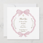 roze lint kader Doop dankkaart Feestdagenkaart (Achterkant)