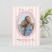 Roze lint kader Valentijnskaart Kaart (Staand voorkant)