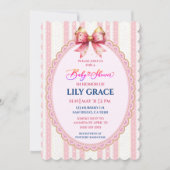 Roze lint & kanten babyshower uitnodiging (Voorkant)