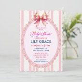 Roze lint & kanten babyshower uitnodiging (Staand voorkant)