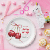 Roze Lint Kers Babyshower Papieren Bord (Feest)
