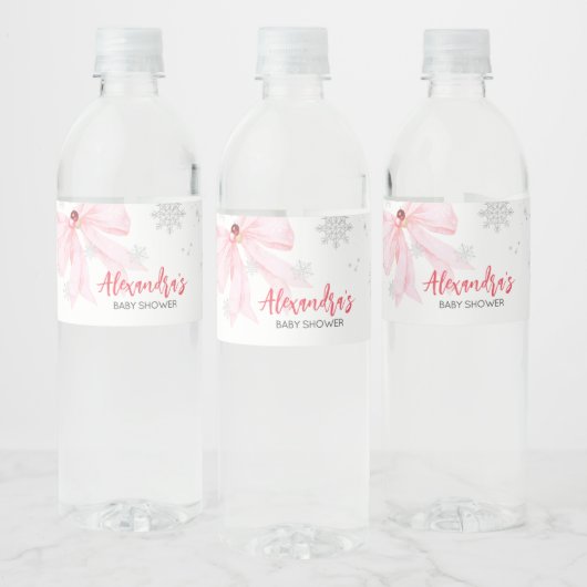Roze Lint Kerst Baby Shower Waterfles Etiket (Flessen)