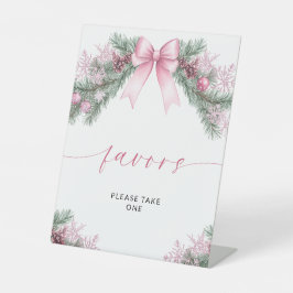Roze lint kerst favorieten reclamebord met voetstuk
