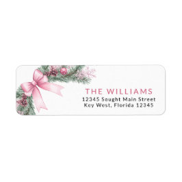 Roze lint kerst retouradreslabels etiket