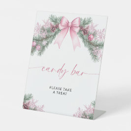 Roze lint kerst snoepbar reclamebord met voetstuk