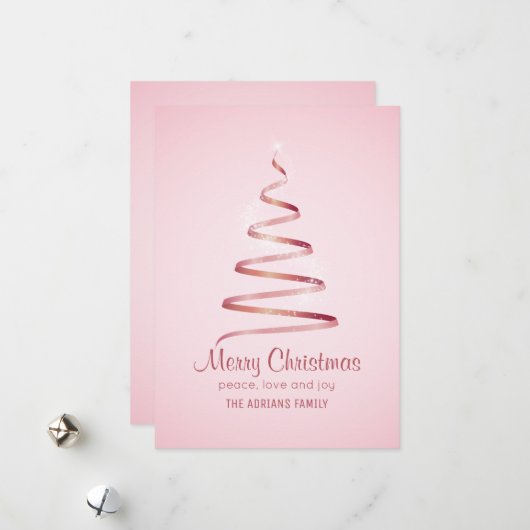 Roze lint kerstboom feestdagenkaart (Voorkant / Achterkant in situ)