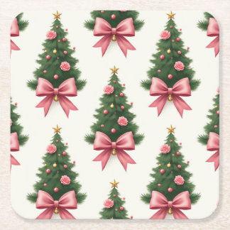 Roze lint kerstboom kartonnen onderzetters