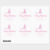 Roze lint kerstboom Prettig Kerstfeest Script Ronde Sticker (Vel)