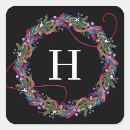 Roze lint kerstkrans vierkante sticker