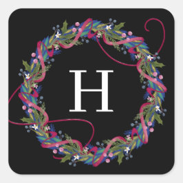 Roze lint kerstkrans vierkante sticker
