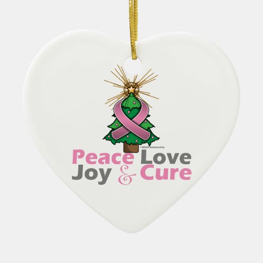 Roze lint kerstliefde, vreugde & kuur keramisch ornament (Voorkant)