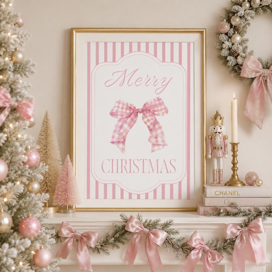 Roze lint Kerstmis Vakantieposter Poster