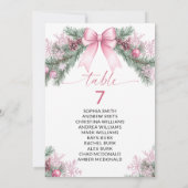 Roze lint kersttafel nummer zitplaatsindeling kaart (Achterkant)