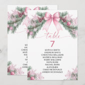 Roze lint kersttafel nummer zitplaatsindeling kaart (Voorkant / Achterkant)