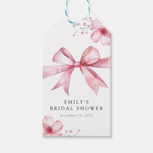 Roze Lint Knoop de Knoop Bruidsfeest Cadeaulabel (Voorkant)