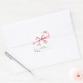 Roze lint knoopt de knoop bruidsfeest vierkante sticker (Envelop)