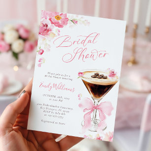 Roze lint koffie bruiloftsshower uitnodiging