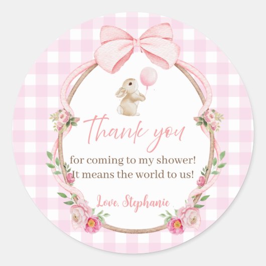 Roze Lint Konijn Bedankt Ronde Sticker (Voorkant)
