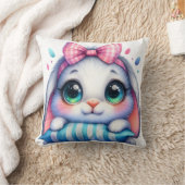 Roze lint konijn met gestreepte kussen (Deken)