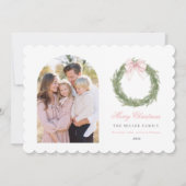 Roze lint krans Kerstmis Feestdagenkaart (Voorkant)