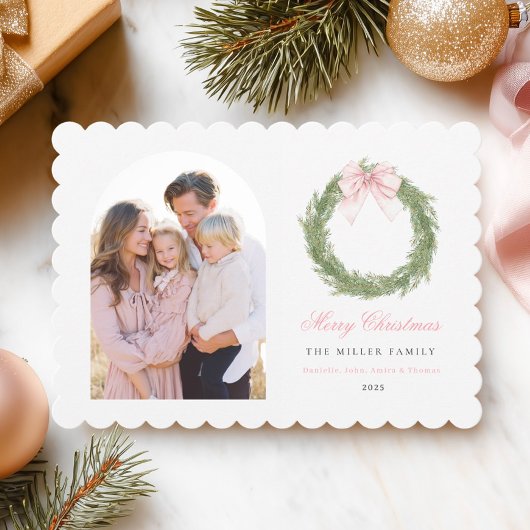 Roze lint krans Kerstmis Feestdagenkaart