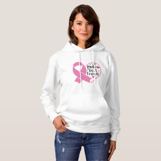 Roze lint krijger vriend borstkanker hoodie (Voorkant volledig)