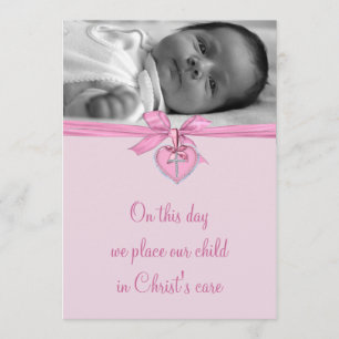 Roze lint kruis baby girl foto doop kaart