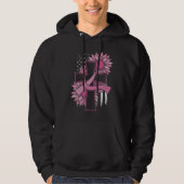 Roze Lint Kruis Zonnebloem Borstkanker Geloof Hoodie (Voorkant)