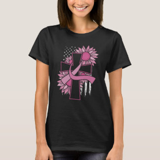 Roze Lint Kruis Zonnebloem Borstkanker Geloof T-shirt