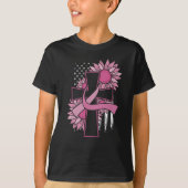 Roze Lint Kruis Zonnebloem Borstkanker Geloof T-shirt (Voorkant)