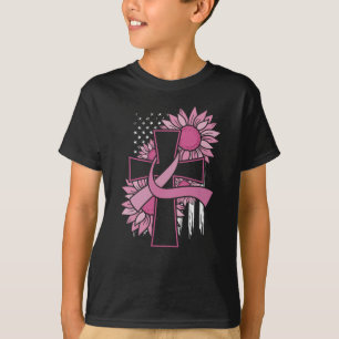 Roze Lint Kruis Zonnebloem Borstkanker Geloof T-shirt