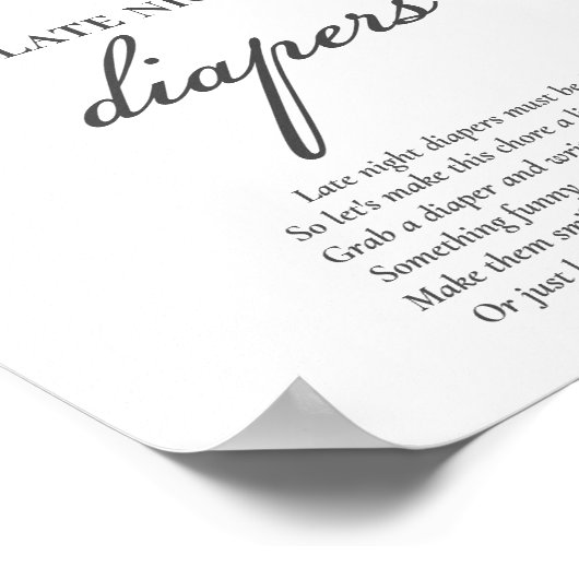 Roze lint laat-avond luiers babyshower spel poster (Hoek)