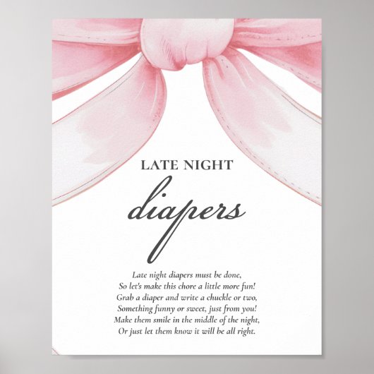 Roze lint laat-avond luiers babyshower spel poster (Voorkant)