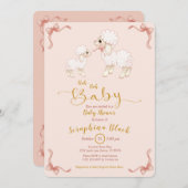 Roze lint lammetje baby shower uitnodiging meisje (Voorkant / Achterkant)