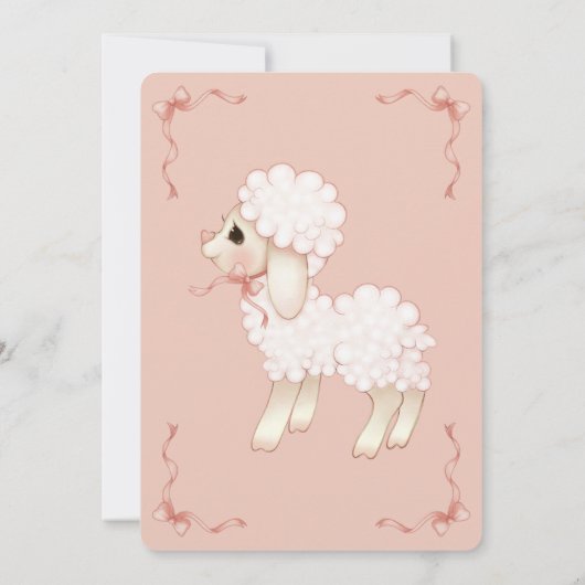 Roze lint lammetje baby shower uitnodiging meisje (Achterkant)