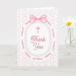 Roze lint lint kader bloemrijke religieuze dank je kaart